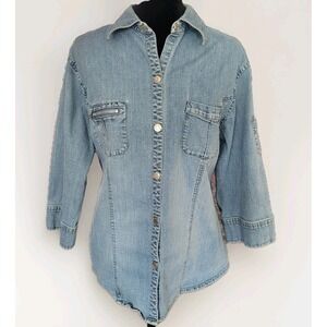 Vintage Y2K Carolina Blues Denim Chambray Shirt Shacket 14/16W Stretch Cool Girl
